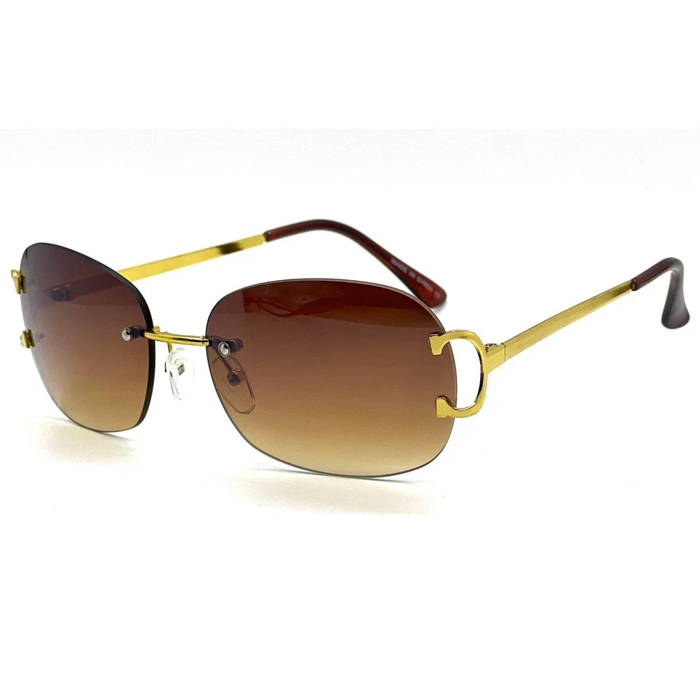 Art Nouveau Luxury 90s Rimless Oval Sunglasses Lightweight Elegant Sophisticated